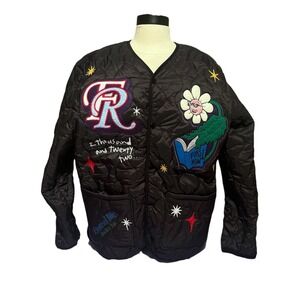 First‎ Row Sunshine Patchwork Black Puffer Jacket Medium Urban Neo Boho R&B NWT